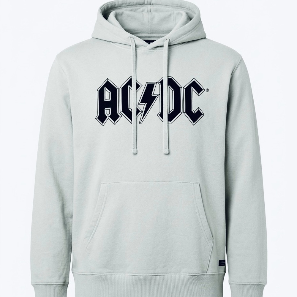 Lucky Brand AC/DC Hoodie Sweatshirt Light Gray Band Logo Graphic Size Large